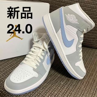 NIKE - 限定一足Nike24.0ナイキエアジョーダン 1ミッドウルフグレー