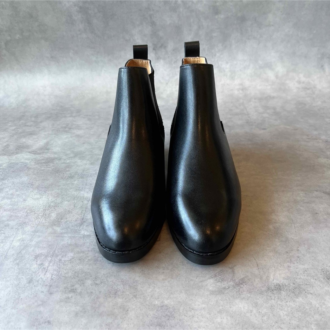 【高評価】日本製本革サイドゴアブーツ24.5cm黒ブラック レディースの靴/シューズ(ブーツ)の商品写真