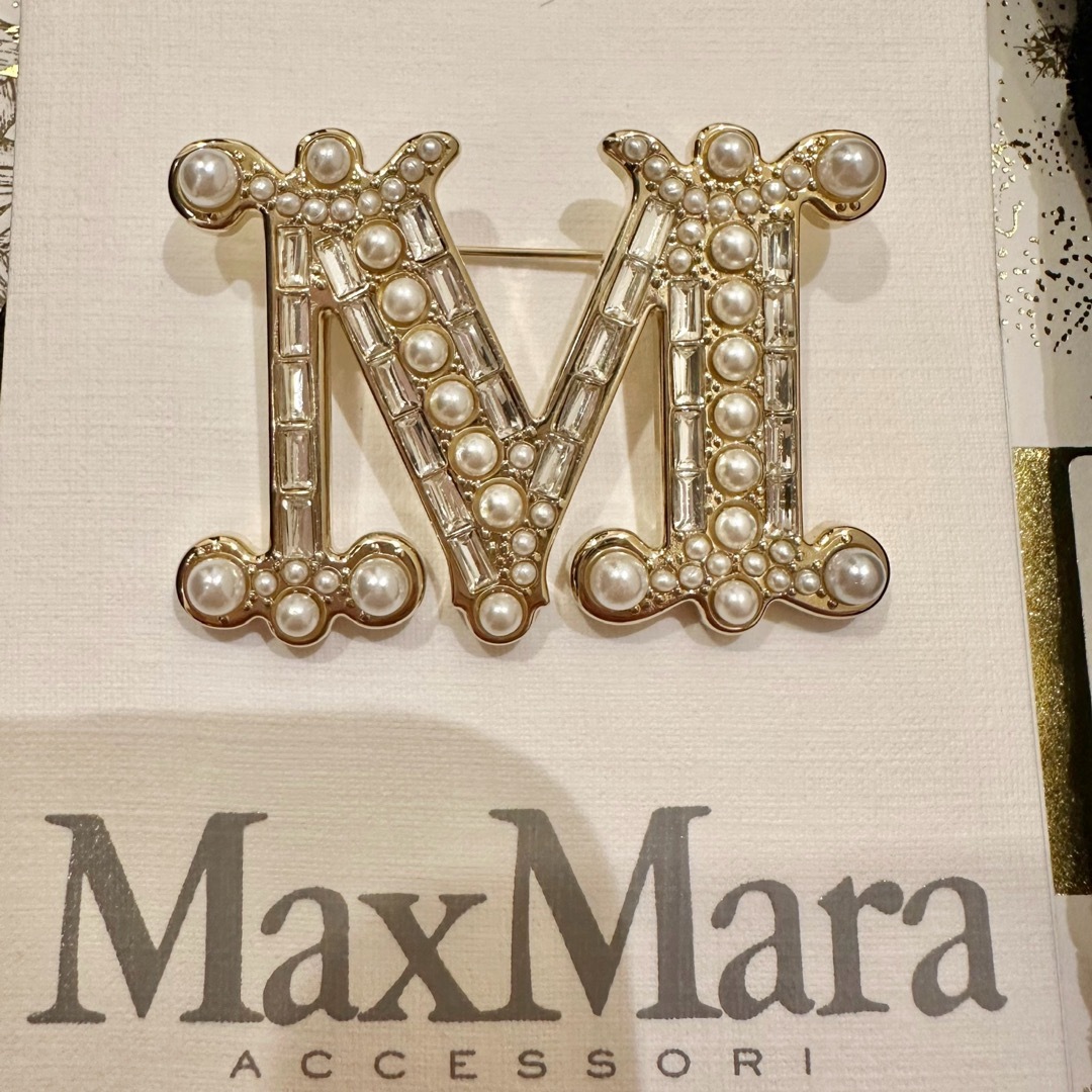 MaxMara マックスマーラ M ロゴ ブローチ パール ゴールド クリスタル