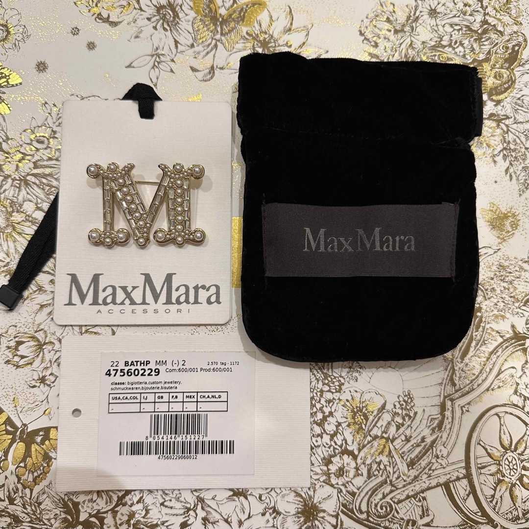 MaxMara マックスマーラ M ロゴ ブローチ パール ゴールド クリスタル MaxMara マックスマーラ M ロゴ ブローチ パール ゴールド クリスタル