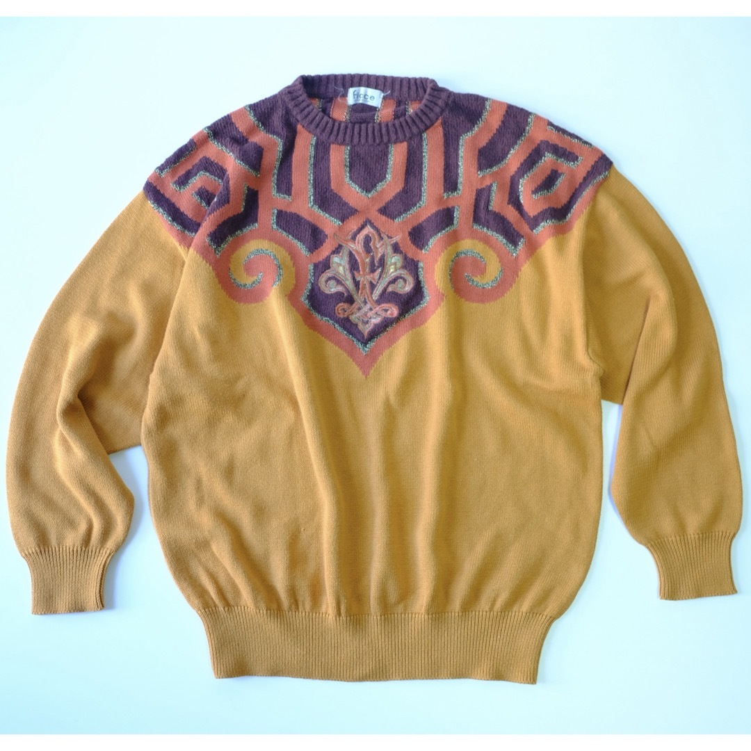 メンズ【FICCE】1980〜90s フィッチェ　刺繍デザインニットセーター　屋