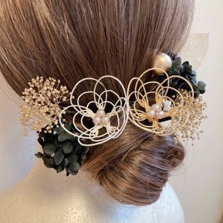 カラー変更水引のお花　ドライフラワー　かすみ草　あじさい　髪飾り　成人式　結婚式(ヘアアクセサリー)