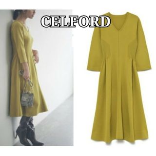 セルフォード(CELFORD)の美品 celford Ｖネックホールガーメントワンピース(ひざ丈ワンピース)