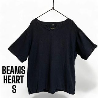 ビームス(BEAMS)の[ビームスハート] ヘンリーネック　シャツ　紺　スレ加工　Sサイズ  オシャレ(Tシャツ/カットソー(半袖/袖なし))