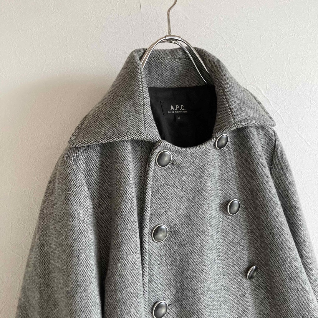 A.P.C - APC ウール ツイード ダブルブレスト ロング コート 36 A.P.C - APC ウール ツイード ダブルブレスト ロング コート 36
