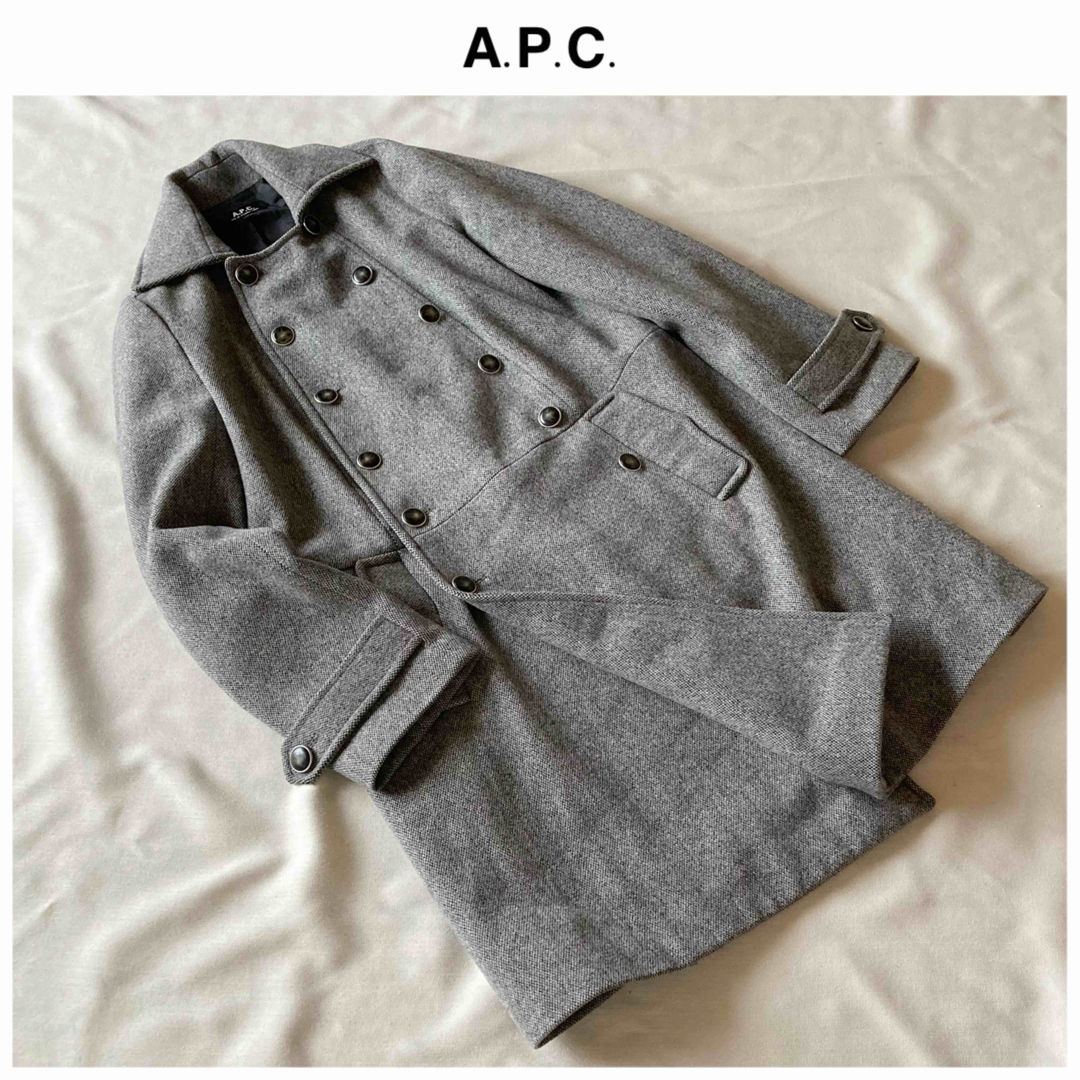 A.P.C - APC ウール ツイード ダブルブレスト ロング コート 36 A.P.C - APC ウール ツイード ダブルブレスト ロング コート 36