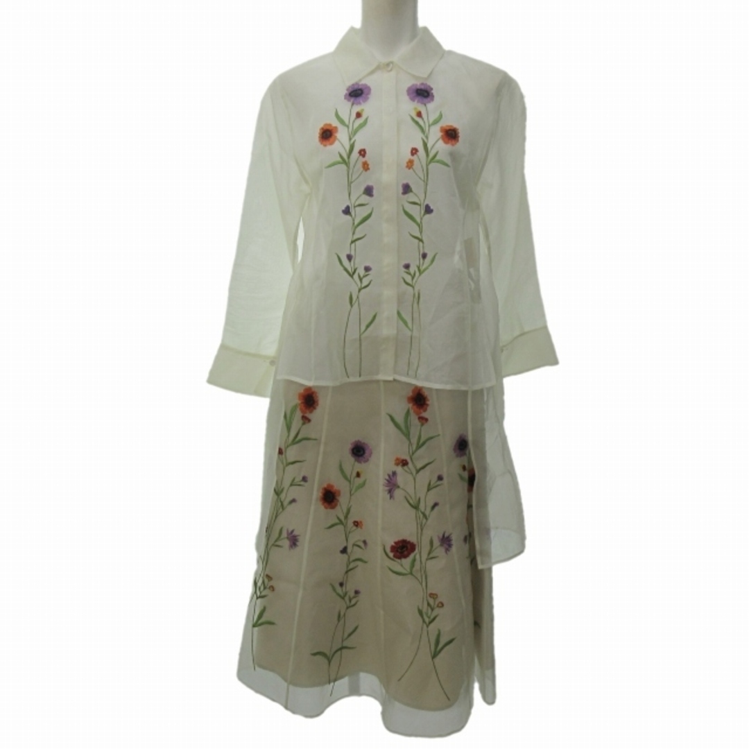 シビラ 近年 タグ付 アンサンブル シャツ スカート 花柄 刺繍 シフォン M48cmジャケット袖丈