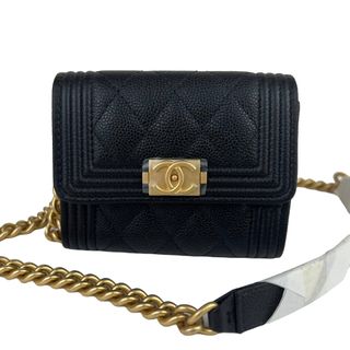 シャネル(CHANEL)の新品 CHANEL シャネル ボーイシャネル ココマーク コンパクトウォレット Caviar skin キャビアスキン Black ブラック ゴールド金具 ショルダーバッグ チェーンウォレット(ショルダーバッグ)