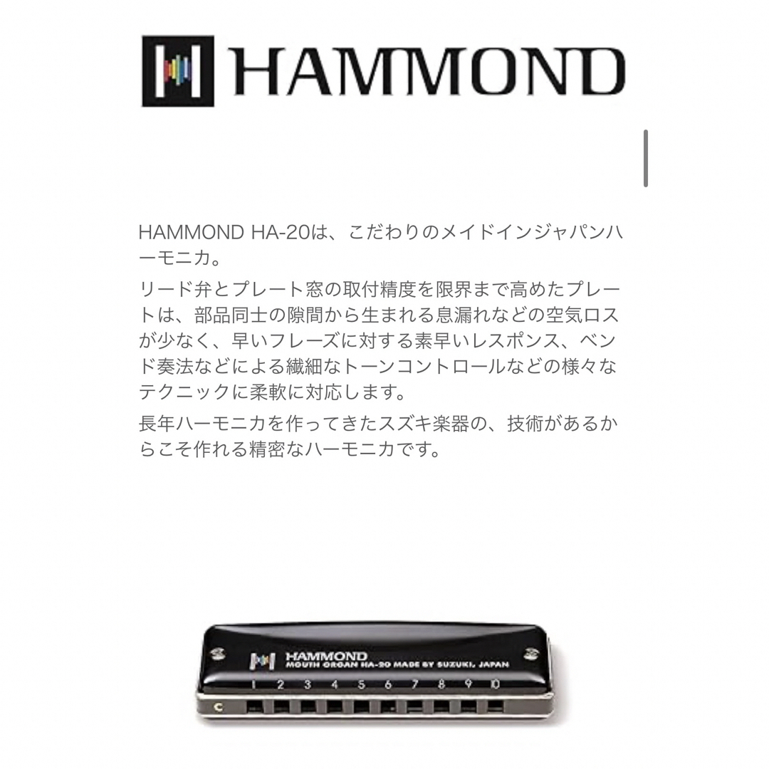 スズキ(スズキ)のスズキ ハモンド 10穴 ハーモニカ C調 （HAMMOND HA-20） 楽器の楽器 その他(ハーモニカ/ブルースハープ)の商品写真
