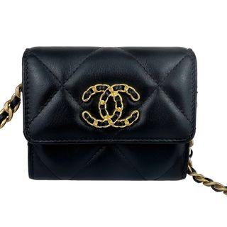 シャネル(CHANEL)の新品 CHANEL シャネル シャネル19 チェーンショルダー Lamb skin ラムスキン Black ブラック 31番台 ゴールド金具 ショルダーバッグ チェーンウォレット(ショルダーバッグ)