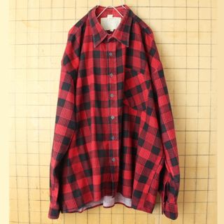 ビッグサイズ 80s EURO長袖プリントチェックシャツ レッドXXL aw14(シャツ)