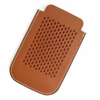 エルメス(Hermes)のエルメス カードケース パスケース 定期入れ 名刺入れ スマホ 携帯ケース メッシュ パンチング レザー ゴールド オレンジ ブラウン 茶 □L刻印 箱付 HERMES（新品・未使用品）(パスケース/IDカードホルダー)