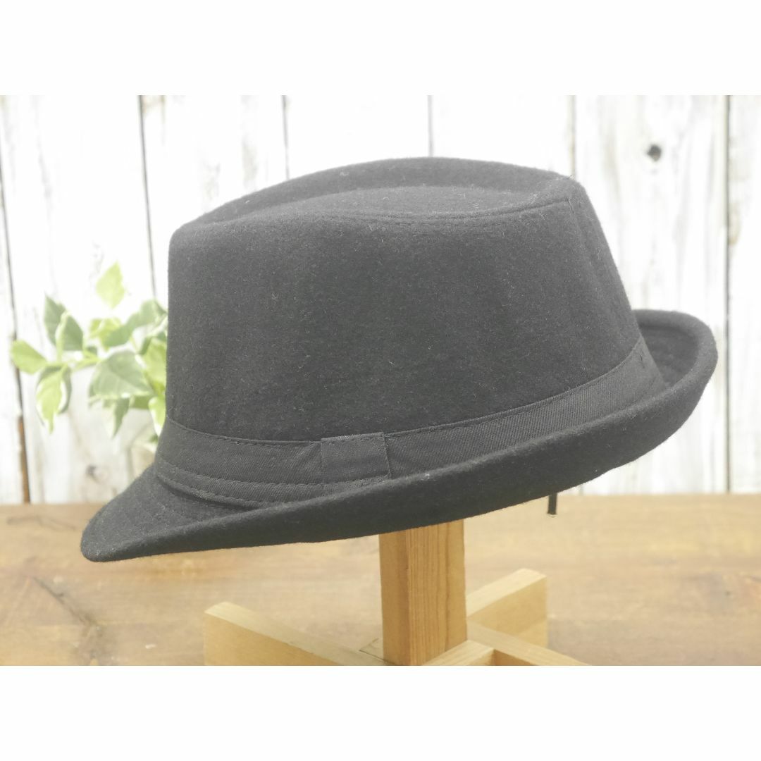 フェドラハット 　ブラック　ウール風 中折れハット ボルサリーノ サイズ調整可 メンズの帽子(ハット)の商品写真