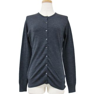 ジョンスメドレー(JOHN SMEDLEY)の美品 JOHN SMEDLEY ジョンスメドレー カーディガン ニット ウール ダークグレー M クルーネック 長袖 ハイゲージ ボタン シンプル ベーシック 大人 きれいめ オフィス カジュアル 羽織り 薄手 着回し 秋冬 ブランド【レディース】【中古】(カーディガン)