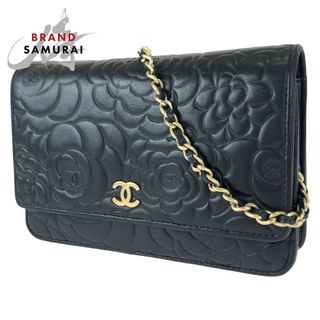 シャネル(CHANEL)のCHANEL シャネル カメリア ココマーク ブラック 黒 ゴールド金具 ラムスキン チェーンウォレット 長財布 斜め掛け レディース 404196 【中古】(財布)