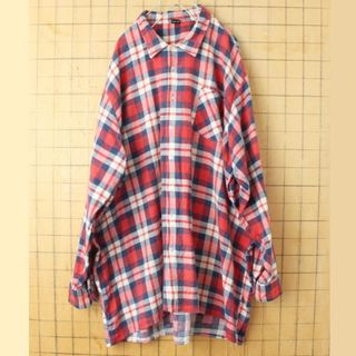 ビッグサイズ 80s 90s EURO長袖チェックシャツ レッド 3XL w15(シャツ)