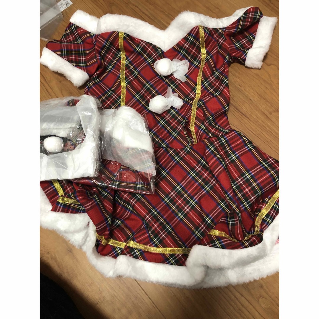サンタコスプレ レディース クリスマス 衣装 チェック柄 リボン ５点セット エンタメ/ホビーのコスプレ(衣装一式)の商品写真