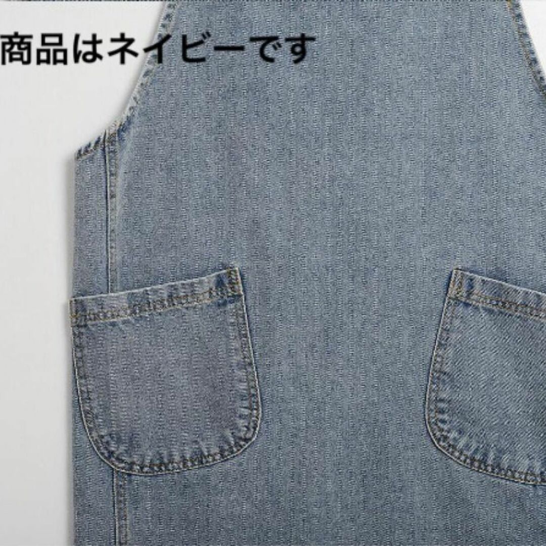 デニム エプロン カフェ ネイビー かぶり DIY 無地 ガーデン ブルー 男女 レディースのファッション小物(その他)の商品写真