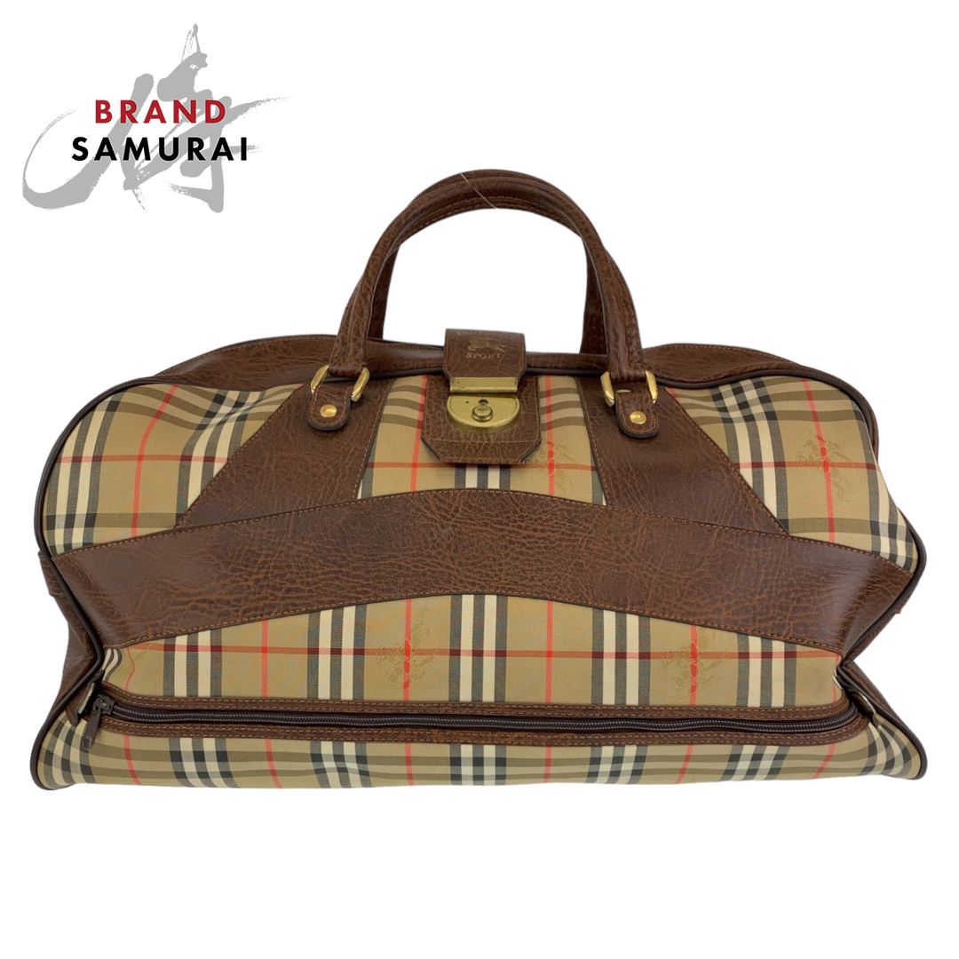 BURBERRY(バーバリー)のBURBERRY バーバリー シャドーホース ベージュ ブラウン 茶 ゴールド金具 コットン /レザー ボストンバッグ 旅行バッグ レディース 403899 【中古】 レディースのバッグ(ボストンバッグ)の商品写真