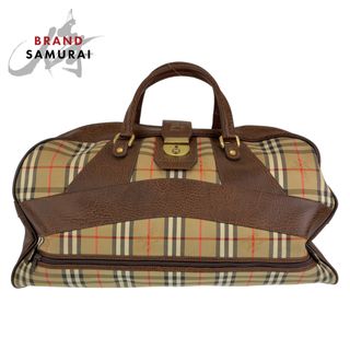 バーバリー(BURBERRY)のBURBERRY バーバリー シャドーホース ベージュ ブラウン 茶 ゴールド金具 コットン /レザー ボストンバッグ 旅行バッグ レディース 403899 【中古】(ボストンバッグ)