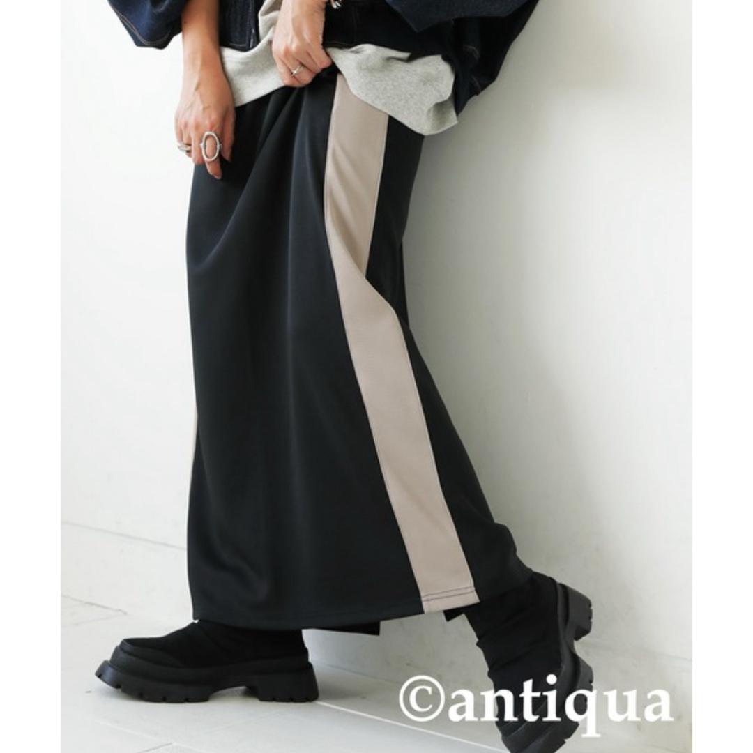 antiqua(アンティカ)の新品未使用　antiqua アンティカ　配色　ライン　スカート　黒 レディースのスカート(ロングスカート)の商品写真
