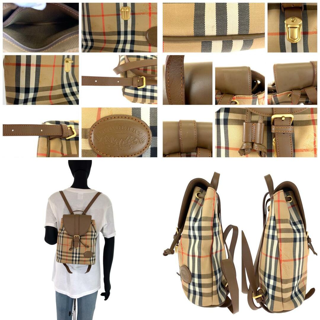 BURBERRY(バーバリー)のBURBERRY バーバリー ノバチェック ブラウン 茶 ベージュ キャンバス レザー リュック ミニリュック レディース 404241 【中古】 レディースのバッグ(リュック/バックパック)の商品写真