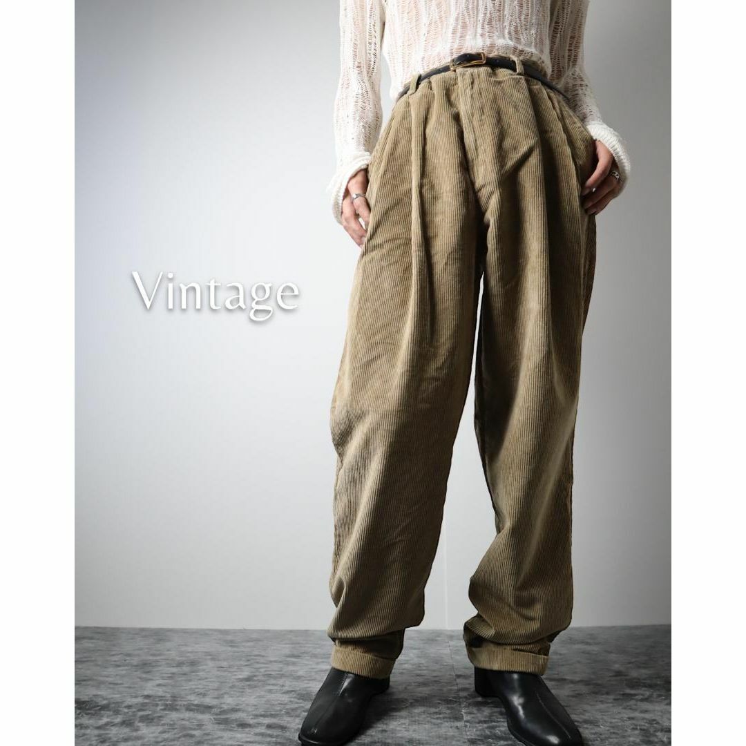 ART VINTAGE(アートヴィンテージ)の【vintage】2タック ワイド コーデュロイパンツ 太畝 ベージュ W36 メンズのパンツ(チノパン)の商品写真