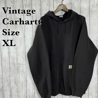 カーハート(carhartt)のダメージスエット　ぼろ古着　カーハート　パーカー　黒茶　オーバーサイズメンズ古着(パーカー)