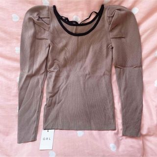 グレイル(GRL)のGRL 配色バックリボンニットトップス rut626 ブラウン 茶色 清楚 上品(ニット/セーター)