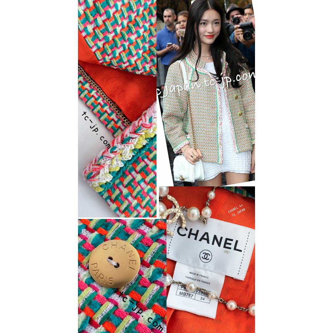 CHANEL(シャネル)の89万 シャネル ジャケット CHANEL グリーン オレンジ マルチカラー ツイード キャンペーン広告作品 貴重 レア 34 36 韓国 Koreaコレクション レディースのジャケット/アウター(テーラードジャケット)の商品写真