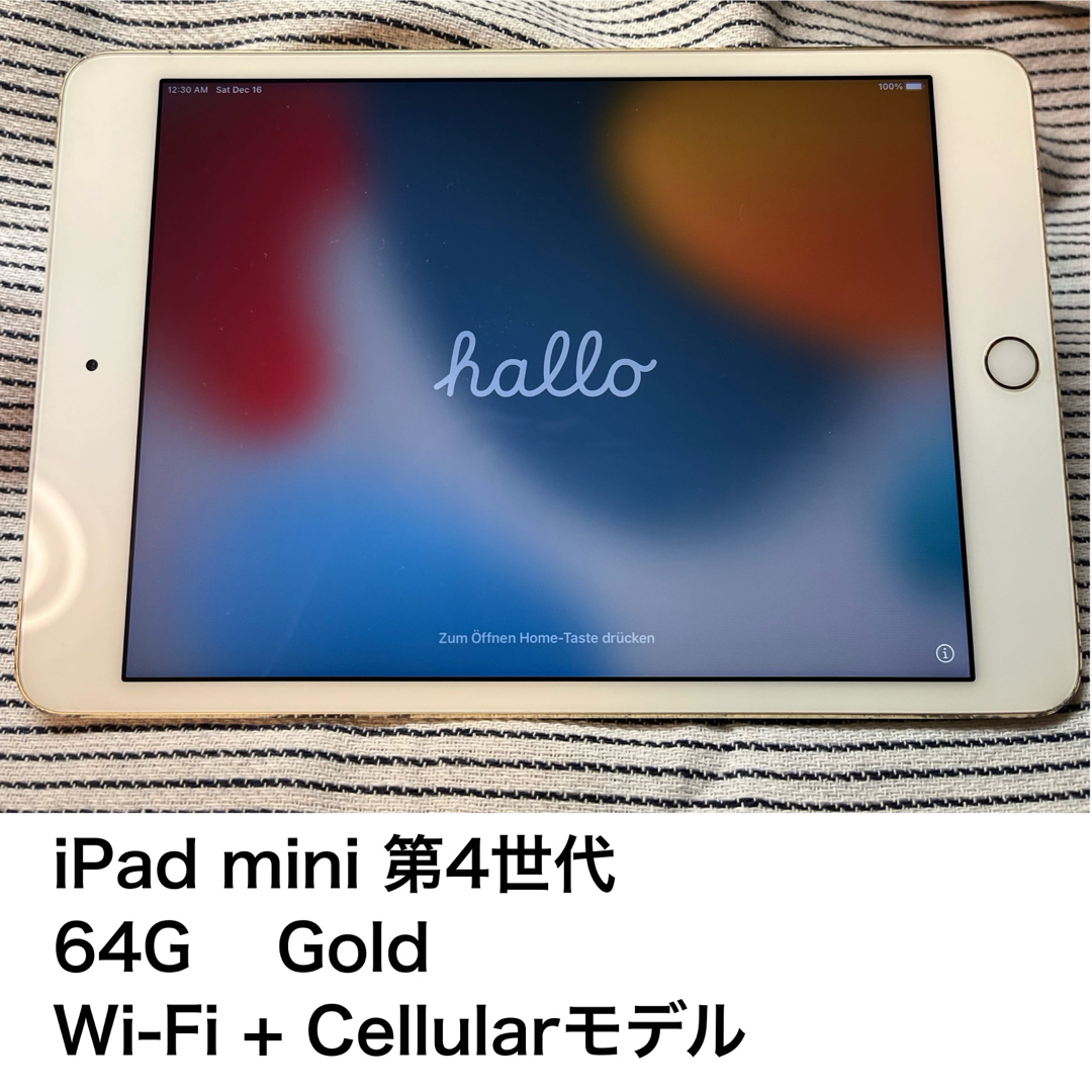 iPad mini4 64GB Wi-Fi + Cellular SIMフリー初期化済み - タブレット