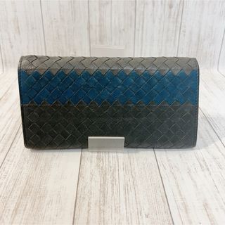 ボッテガヴェネタ(Bottega Veneta)のボッテガ・ヴェネタ　長財布　二つ折り　イントレチャート　グレー　黒(長財布)