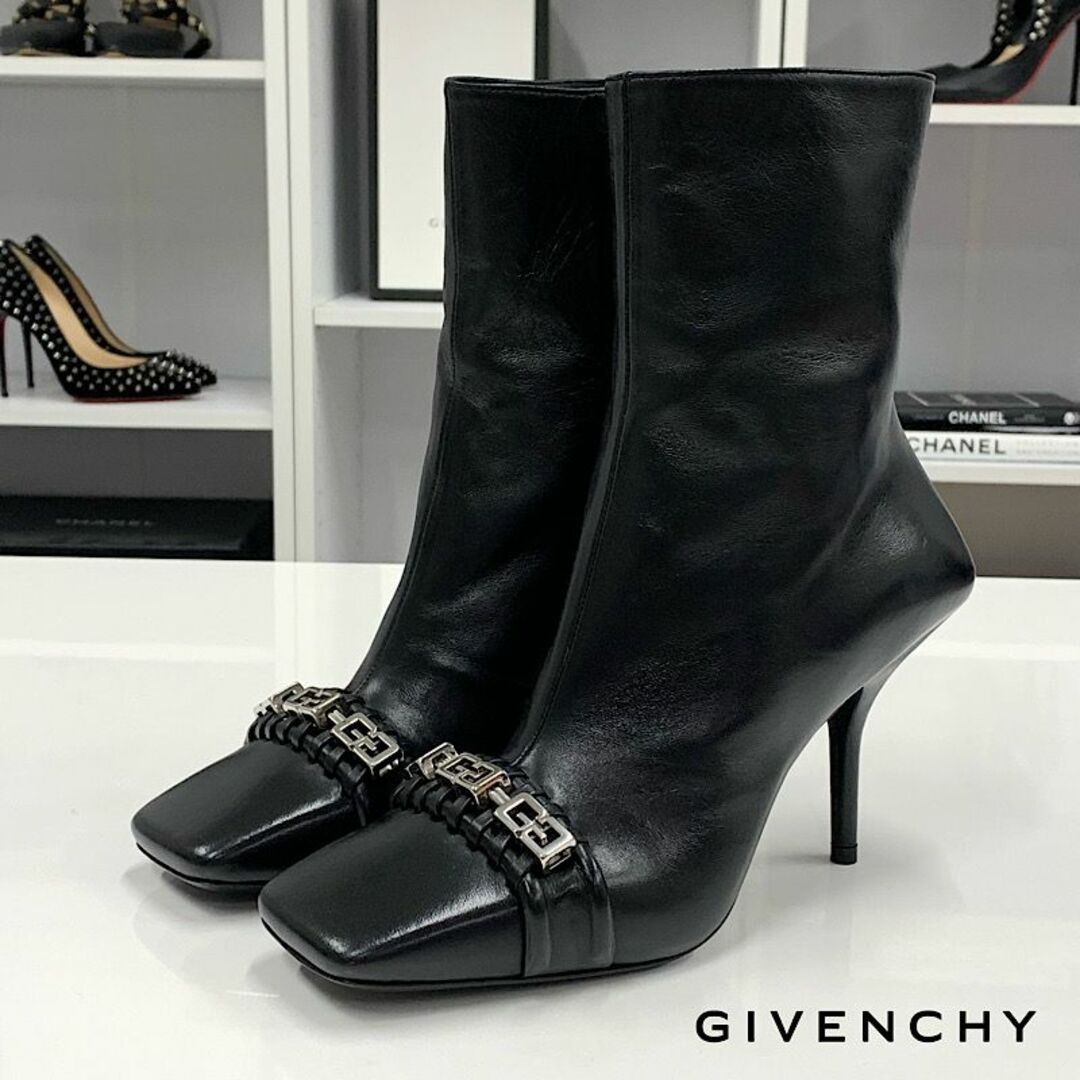 GIVENCHY - 8694 ジバンシィ レザー ロゴ金具 ショートブーツ ブラック