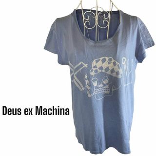 デウスエクスマキナ(Deus ex Machina)の[デウスキクスマキナ] プリント Ｔシャツ    ライトブルー　Uネック　美品(Tシャツ/カットソー(半袖/袖なし))