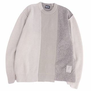 極美品 ディーゼル DIESEL ニット セーター ロングスリーブ 長袖 ウール トップス メンズ M ベージュ/グレー(ニット/セーター)