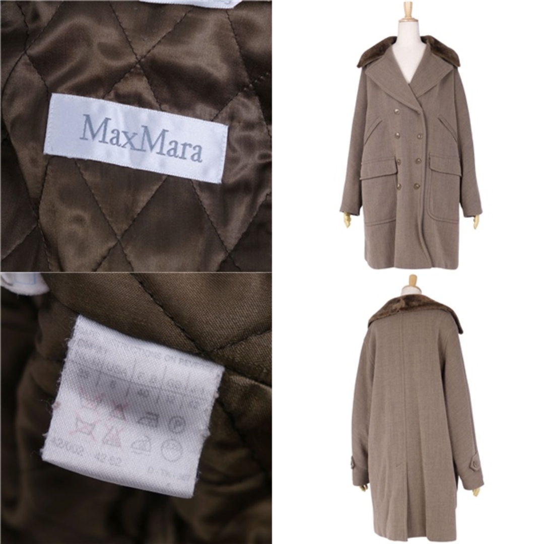 Max Mara(マックスマーラ)のマックスマーラ Max Mara コート 白タグ チェスターコート ダブルブレスト 中綿入り ラビットファー アウター レディース JI42 USA8 FB40(M相当) ブラウン レディースのジャケット/アウター(その他)の商品写真