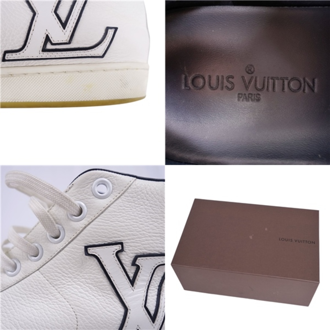 LOUIS VUITTON(ルイヴィトン)のルイヴィトン LOUIS VUITTON スニーカー ハイカット レースアップ LVロゴパッチ カーフレザー シューズ メンズ 6.5(25.5cm相当) ホワイト メンズの靴/シューズ(スニーカー)の商品写真