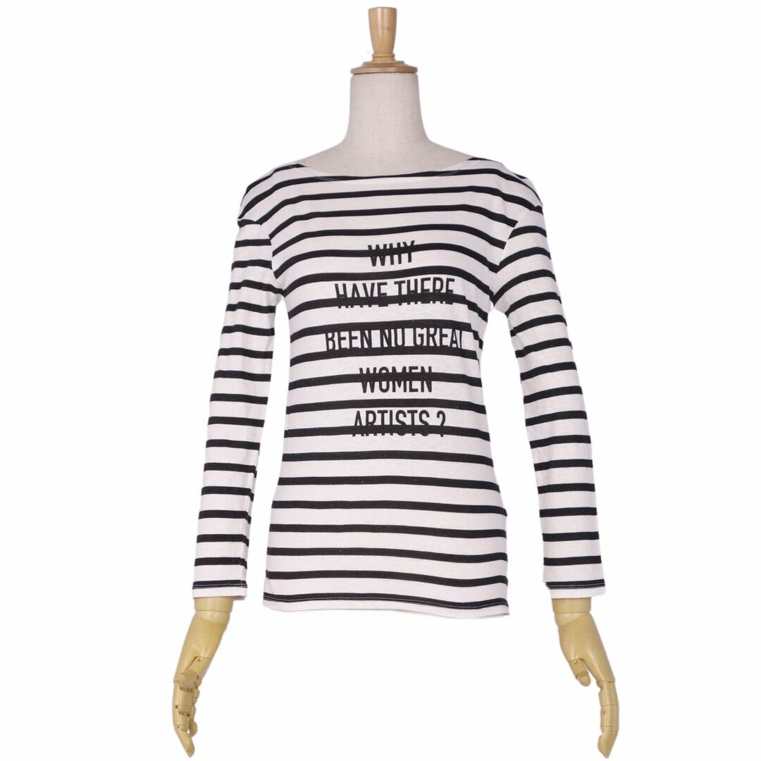 Christian Dior(クリスチャンディオール)の美品 クリスチャンディオール Christian Dior Tシャツ カットソー ロングスリーブ 長袖 ボーダー トップス レディース XS ホワイト/ブラック レディースのトップス(Tシャツ(半袖/袖なし))の商品写真