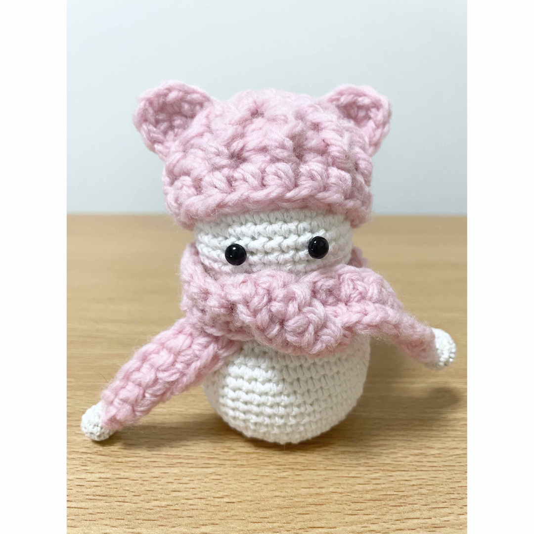 猫耳ニット帽の雪だるまのあみぐるみ(ピンク) | フリマアプリ ラクマ