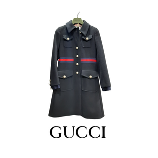 グッチ(Gucci)のGUCCI グログランウェブネックボウ付 ウールコート 448610(ロングコート)