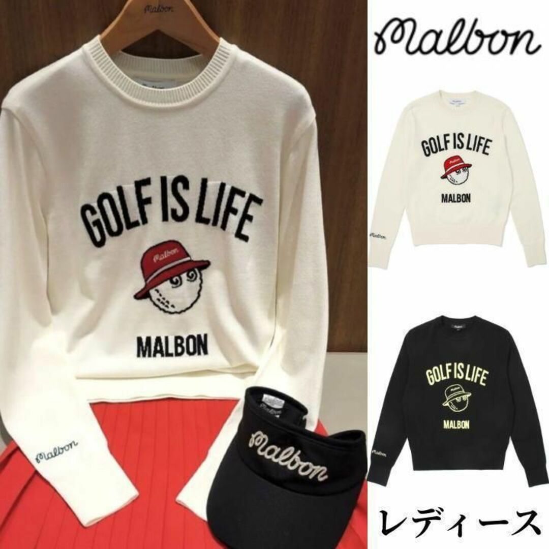 マルボン ゴルフ カットソー セーター malbon 刺繡 【新品&S～L】S  Lブラック
