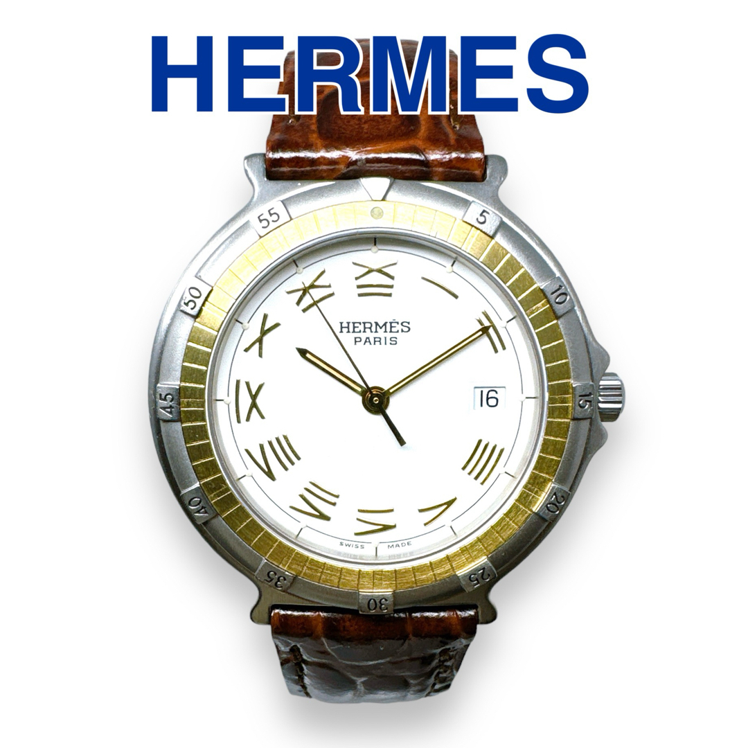 エルメス キャプテンニモ コンビ メンズ 腕時計 革 レザー シルバー ゴールドクォーツ腕時計メンズサイズ