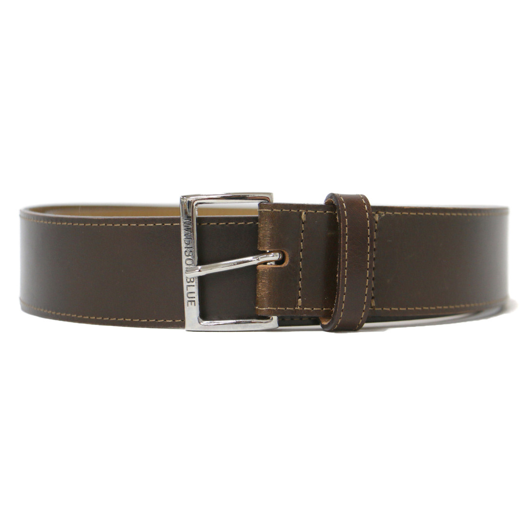 MADISONBLUE(マディソンブルー)のMADISONBLUE マディソンブルー ベルト ブラウン 34(00) レザー ロゴ BELT LEATHER レザー 牛革 23春夏 ブランド 着回し【レディース】【中古】 レディースのファッション小物(ベルト)の商品写真