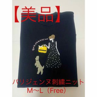 【美品】パリジェンヌ 刺繍 ニット ブラック M〜L（Free）(ニット/セーター)