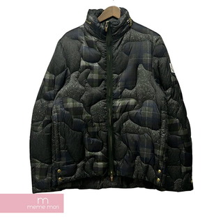 モンクレール(MONCLER)のMONCLER GAMME BLEU GIUBBOTTO A23914136801 68580 モンクレールガムブルー ダウンジャケット ジップブルゾン クレイジーパターン チェック切替 ロゴパッチ グレー×ダークネイビー サイズ2【231213】【中古-C】【me04】(その他)