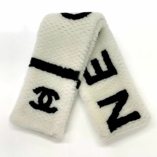 シャネル(CHANEL)の7842 シャネル ココマーク ロゴ カシミヤ マフラー ホワイト ブラック(マフラー/ショール)