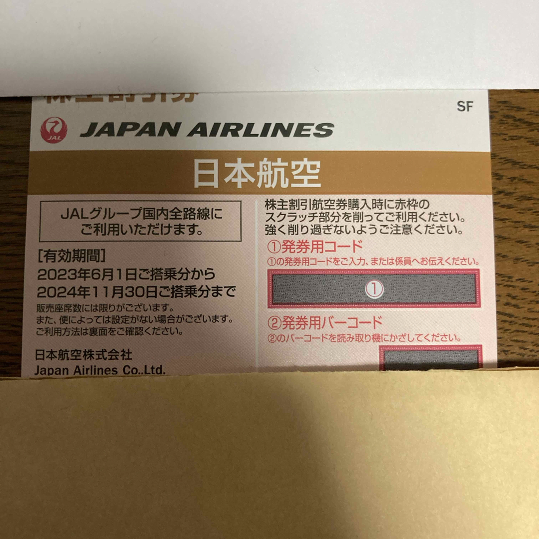 JAL(日本航空)(ジャル(ニホンコウクウ))の日本航空(JAL)の株主優待券　1枚 チケットの優待券/割引券(その他)の商品写真