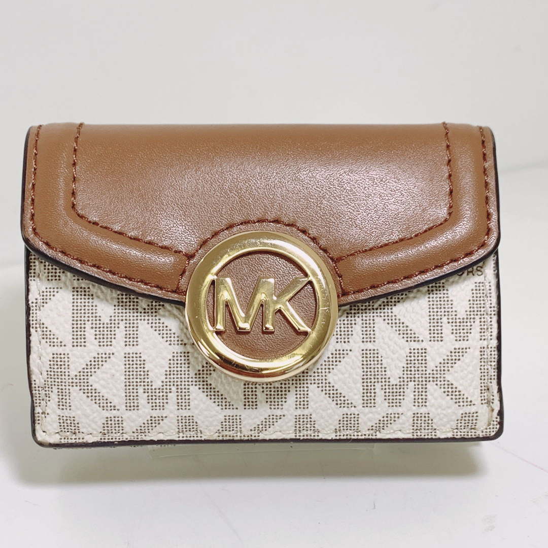 ファッション小物美品 MICHAEL KORS MK コンパクト レザーミニウォレット MK柄