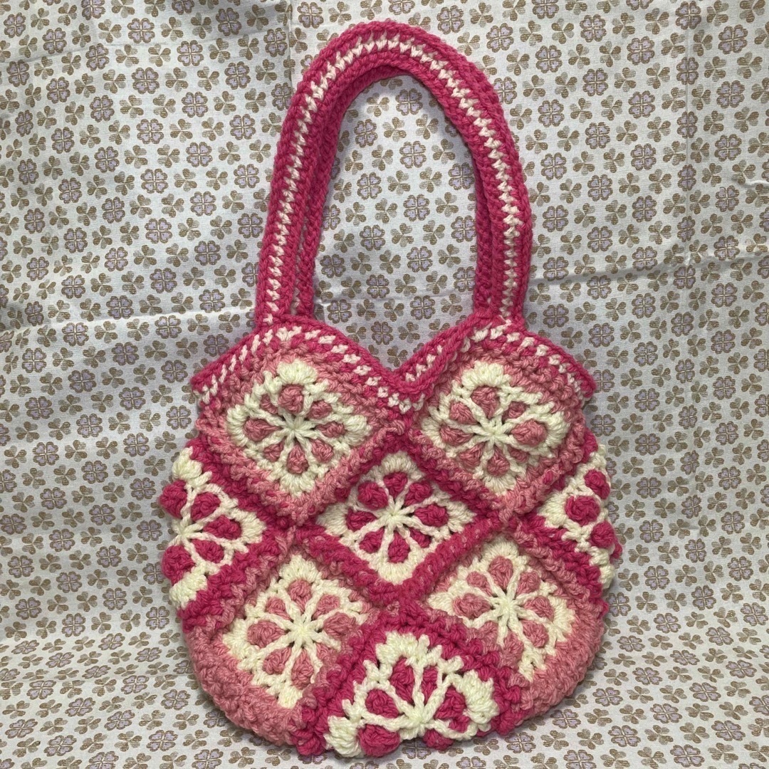 モチーフ編みグラニーバック　 ハンドメイドのファッション小物(バッグ)の商品写真