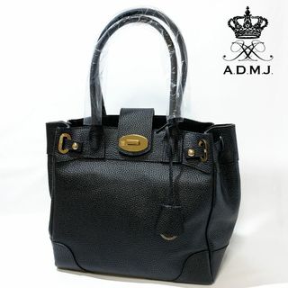 エーディーエムジェイ(A.D.M.J.)の【極美品】A.D.M.J. レザーハンドバッグ 未使用 ブラック ゴールド金具(ハンドバッグ)